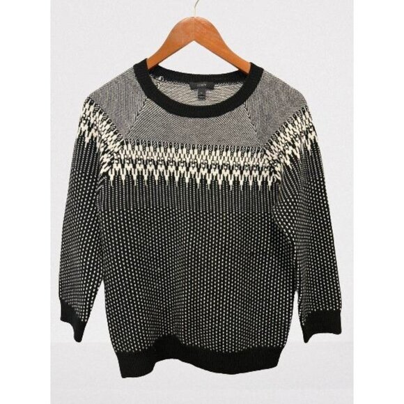 J.CREW Fair Island Sweater Knitted Wool Navy Blue White Crewneck Size Med - Picture 1 of 10